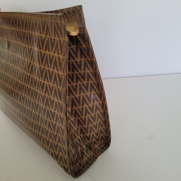 Mario Valentino Bag Clutch Pouch Vintage Handbag Zip Designe Italian Brown Logo - Picture 3 of 9